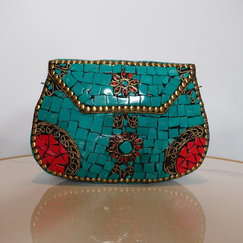 RAMLA Porte-Moi Morrocan Handmade Mozaic stone Green Clutch Women's bag